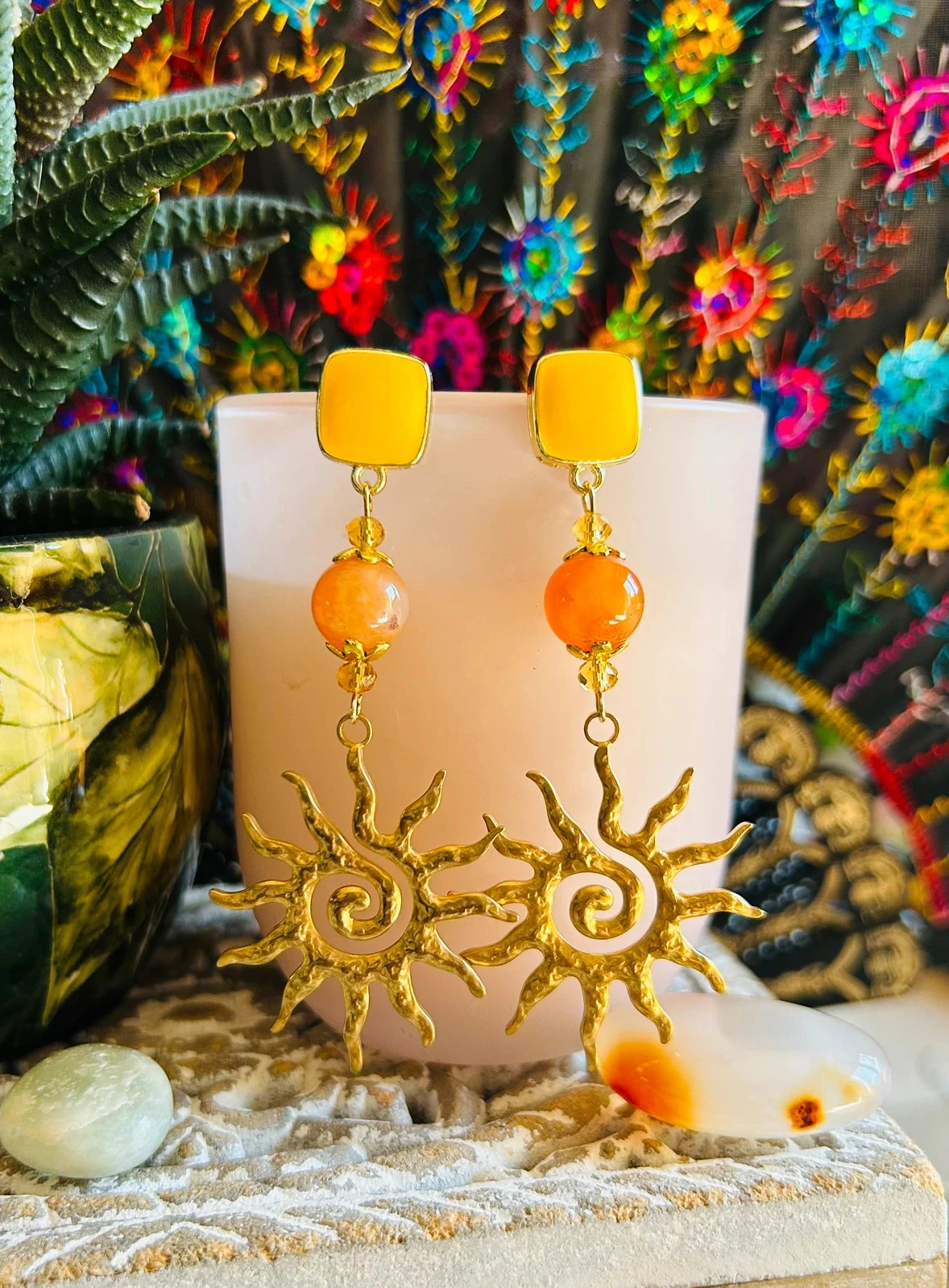 🔸🌞Pendientes de sol y cornalina boho hippie chic de piedra natural Carnelian🌞🔸 – photo 2